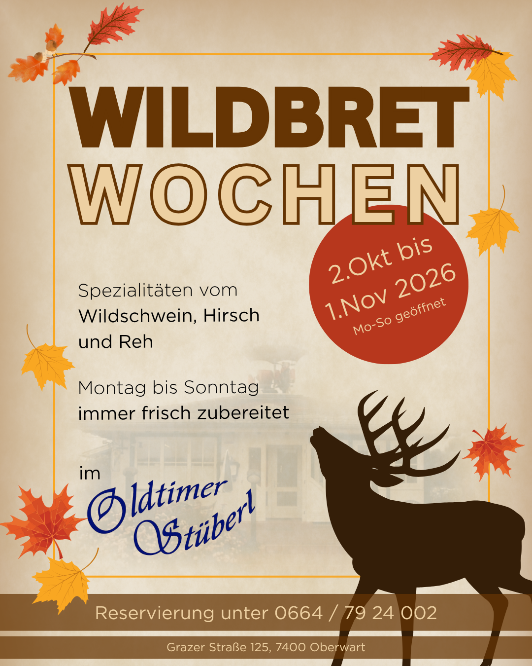Wildbretwochen 2026 – Spezialitäten vom Wildschwein, Hirsch und Reh